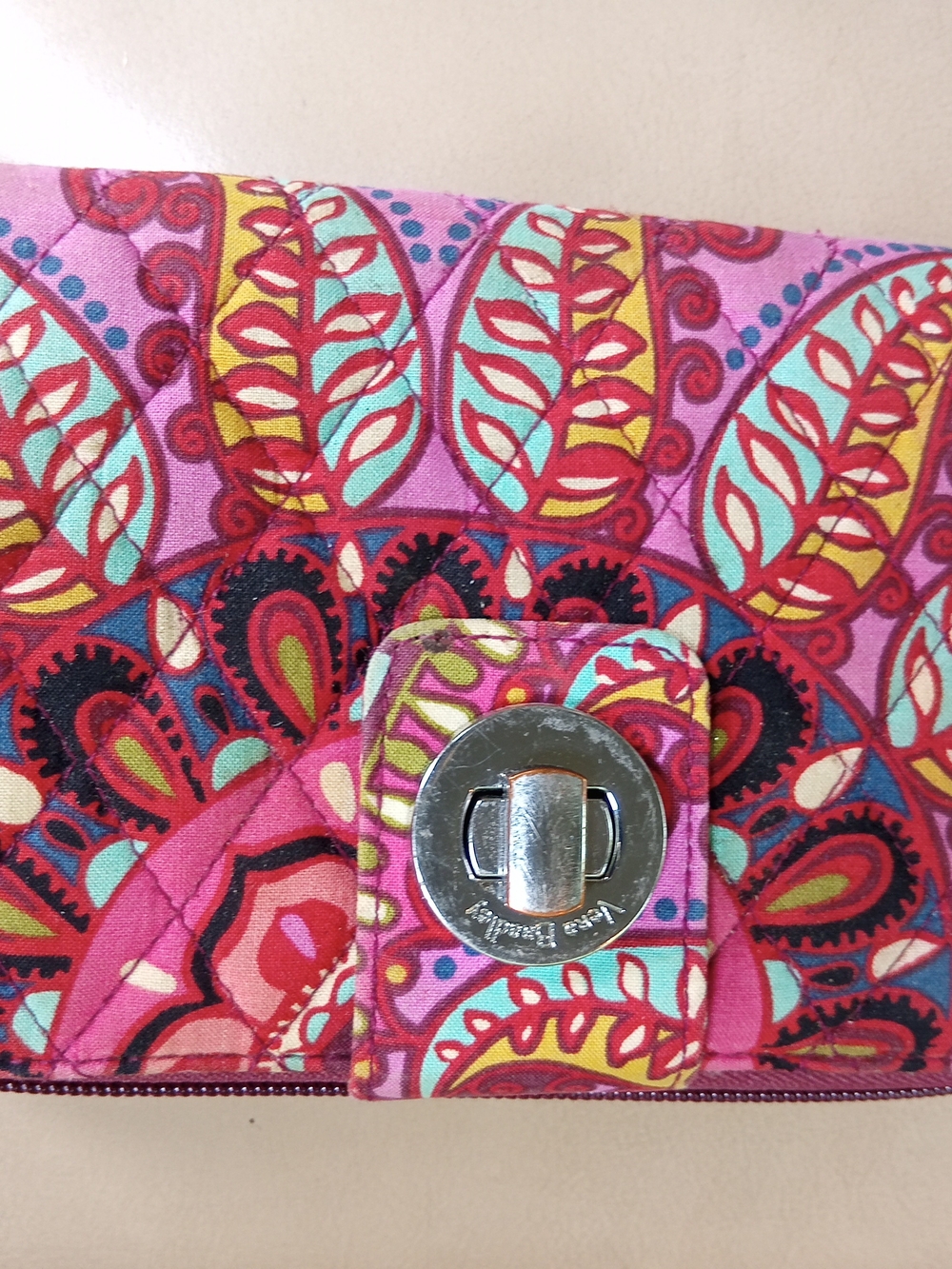 Vera Bradley Pink Multicolor Quilted Turn-Lock Clutch